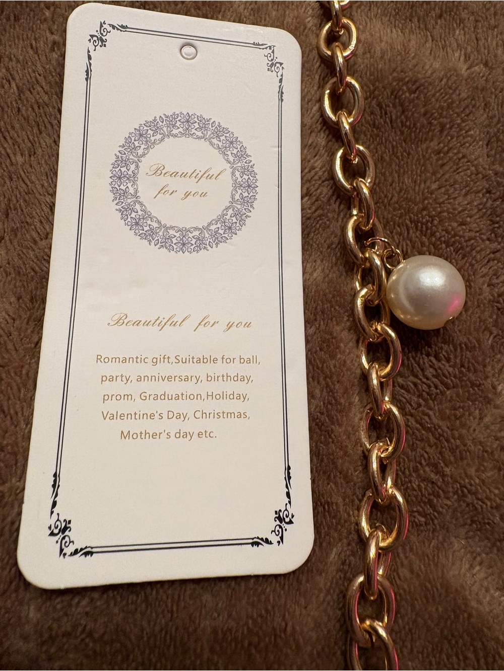 Gold tone Chain Bracelet with Pearl Charm - Beautiful for You